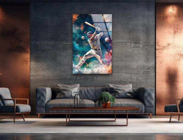 Baseballspieler-Wandkunst aus Glas