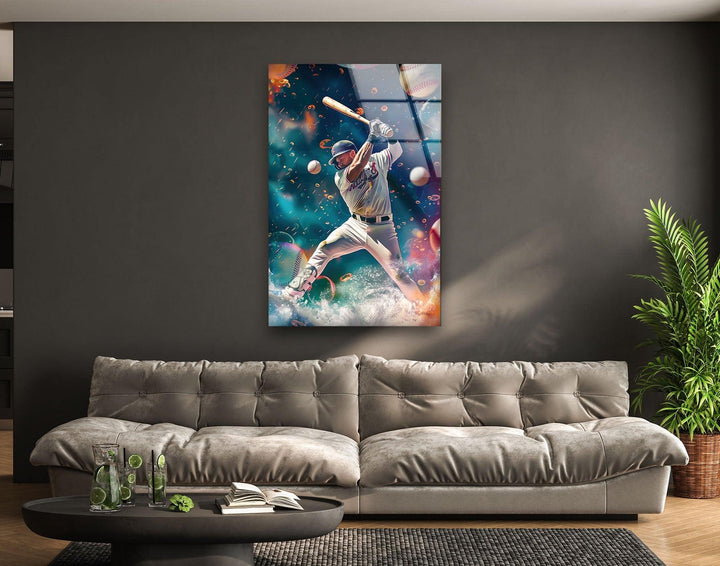 Baseballspieler-Wandkunst aus Glas
