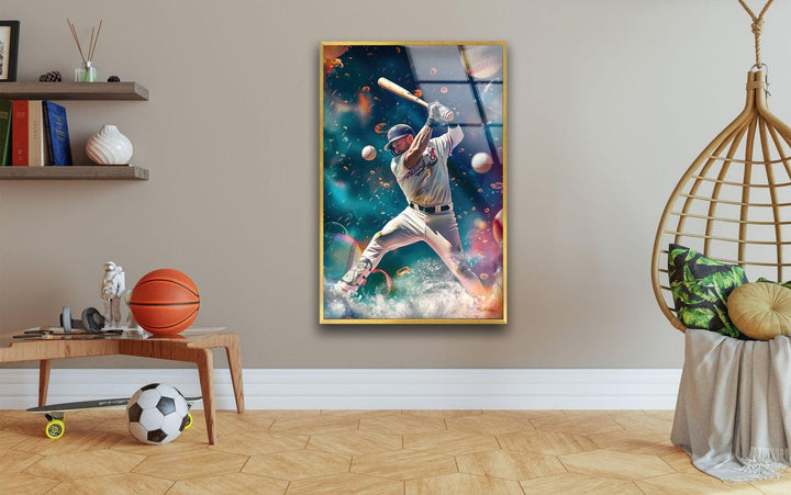 Baseballspieler-Wandkunst aus Glas