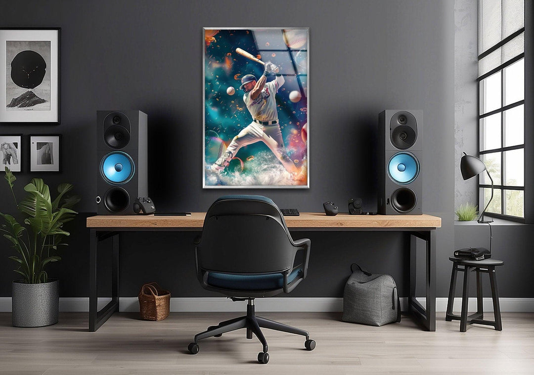 Baseballspieler-Wandkunst aus Glas