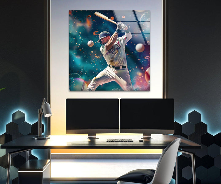 Baseballspieler-Wandkunst aus Glas