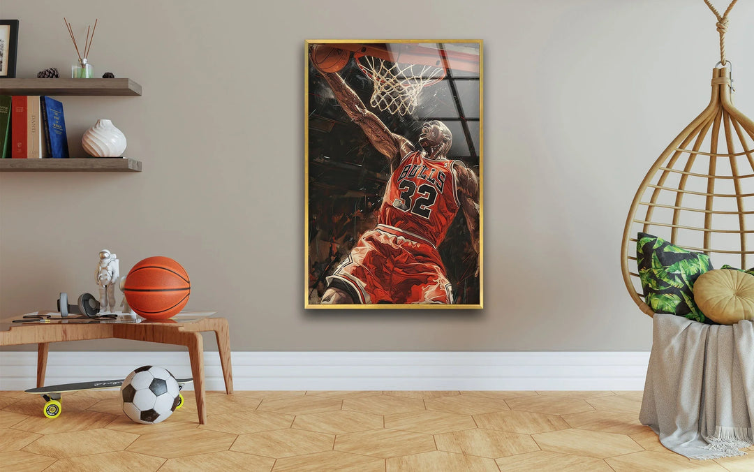 Action-packed basketball wall art showing an athlete elevating for a fierce dunk.