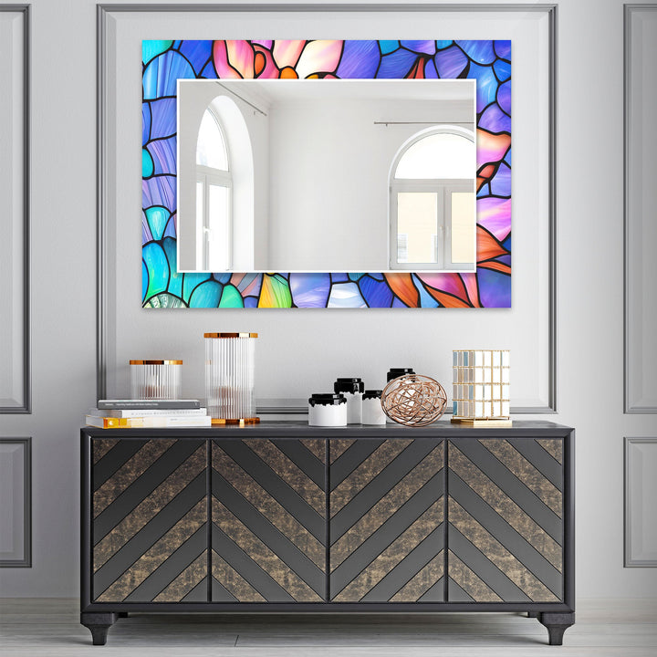 Stained Purple Lotus Wall Mirror Red Wall Mirror
