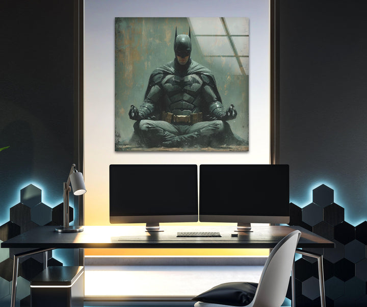 Yoga Master Batman Glass Wall Art, glass photo prints, glass picture prints
