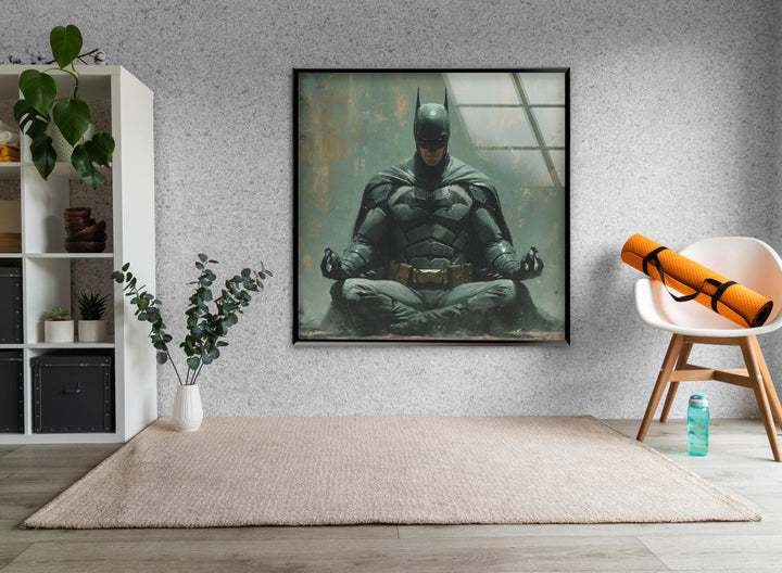 Yoga Master Batman Glass Wall Art, glass image printing, glass prints from photos