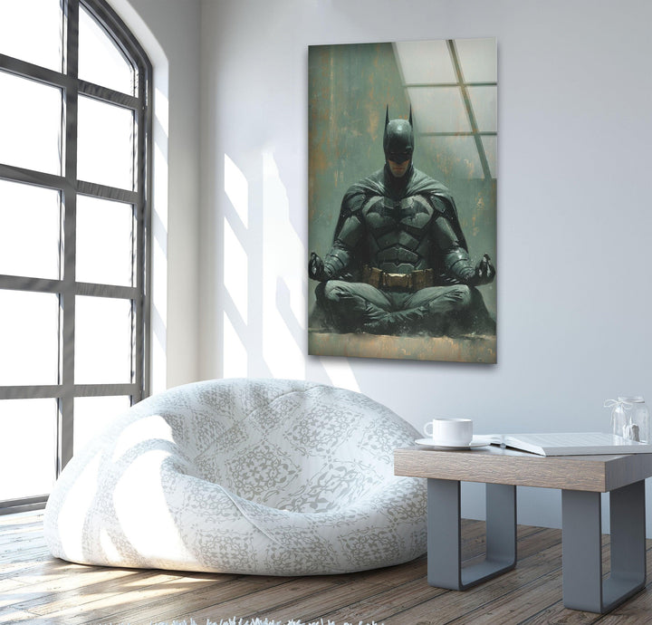 Yoga Master Batman Glass Wall Art, glass art painting, glass art for the Wall
