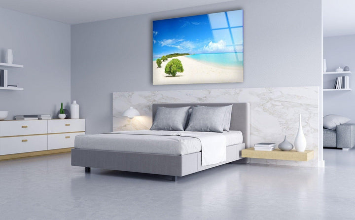 Stunning panoramic view of a tropical island with warm sunlight and blue waters.
