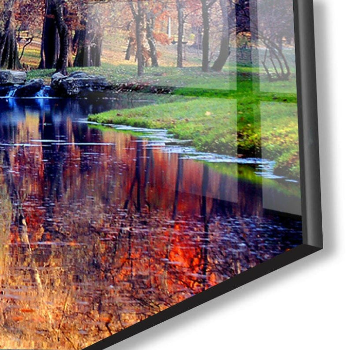 Wunderschöne Herbstlandschaft aus Glas als Wandkunst