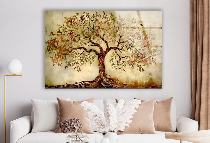 Beautiful Beige Tree Glass Wall Art picture on glass wall art, photos printed on glass
