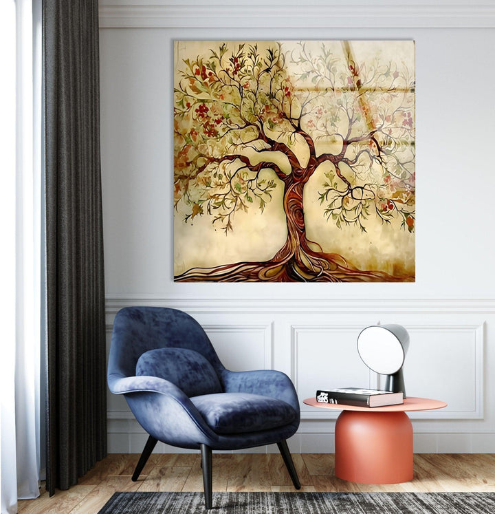 Beautiful Beige Tree Glass Wall Art print on glass, glass printed photos
