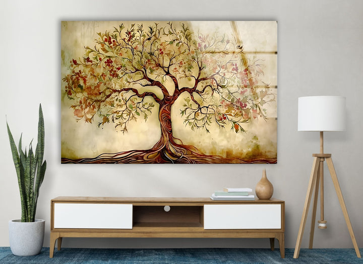 Beautiful Beige Tree Glass Wall Art custom glass photo prints, large glass prints
