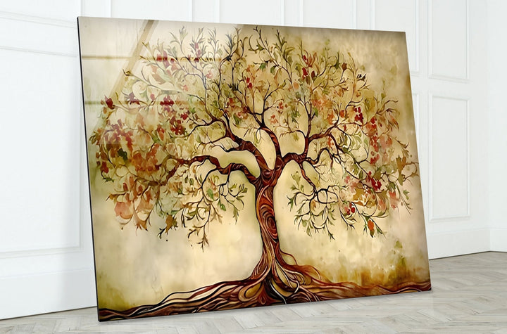 Beautiful Beige Tree Glass Wall Art custom glass pictures, glass art prints
