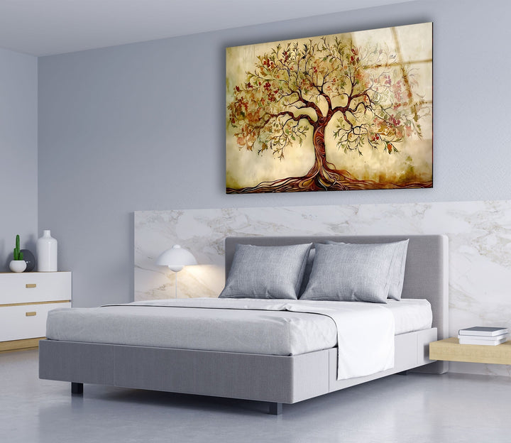 Beautiful Beige Tree Glass Wall Art glass pictures for Wall, glass prints wall art
