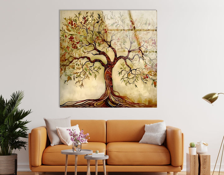 Beautiful Beige Tree Glass Wall Art photo print on glass, prints on glass wall art
