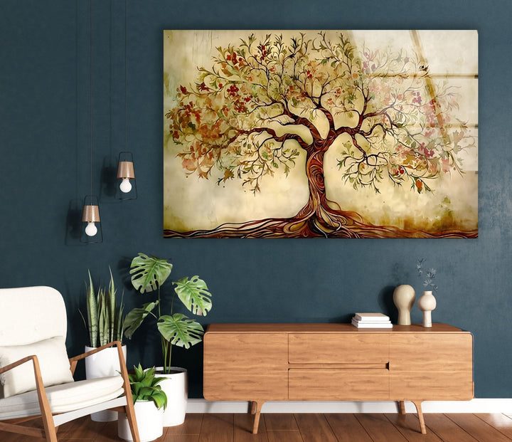 Beautiful Beige Tree Glass Wall Art large glass photo prints, glass wall photos
