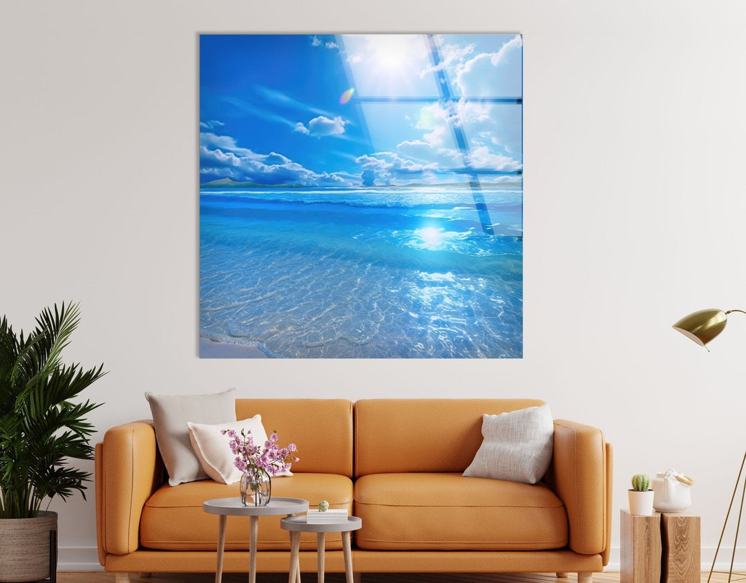 Escape to Paradise – Stunning Blue Ocean Glass Wall Art for Any Space
