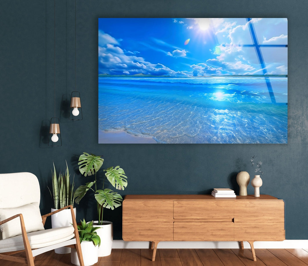 High-Definition Seascape on Glass – A Coastal Artwork for Tranquil Interiors
