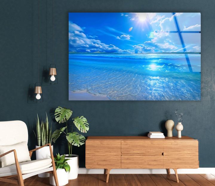 High-Definition Seascape on Glass – A Coastal Artwork for Tranquil Interiors
