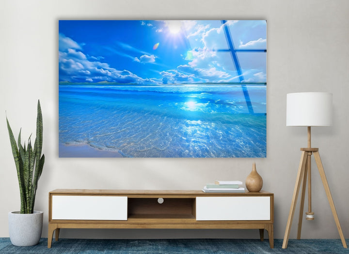 Ocean Waves and Sunlight Reflection – A Mesmerizing Glass Wall Art Piece
