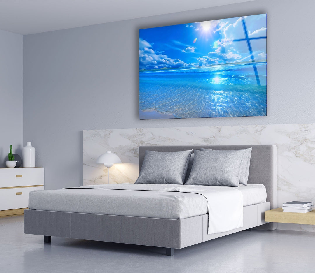 Tropical Beach Sunrise Glass Print – A Vibrant and Relaxing Wall Art Piece
