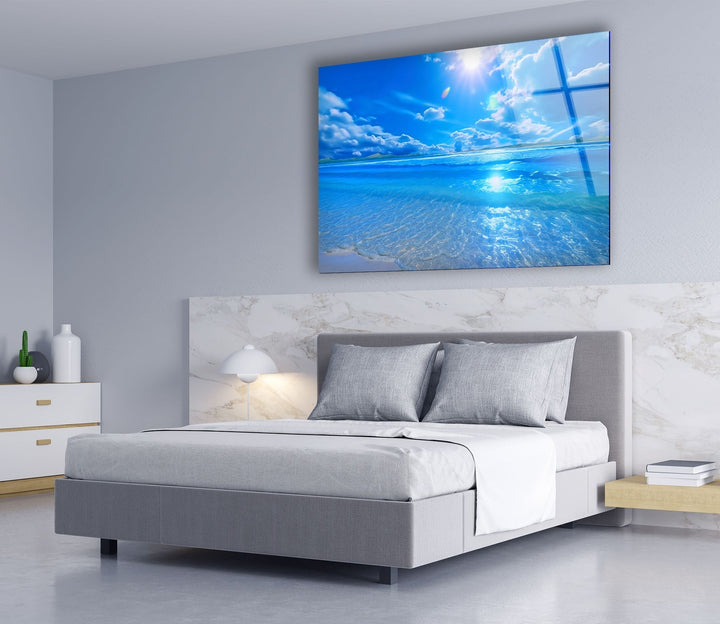 Tropical Beach Sunrise Glass Print – A Vibrant and Relaxing Wall Art Piece
