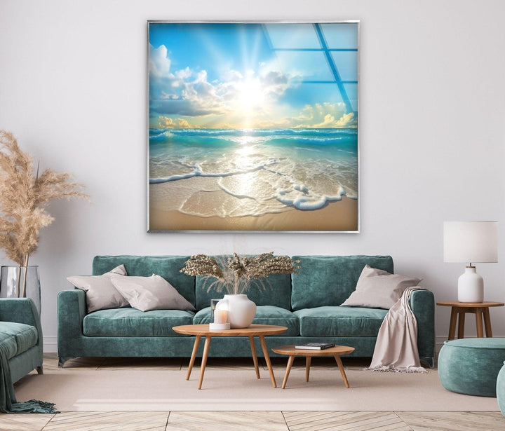 Beautiful Sunset & Ocean Glass Wall Art stained glass wall art, stained glass wall decor
