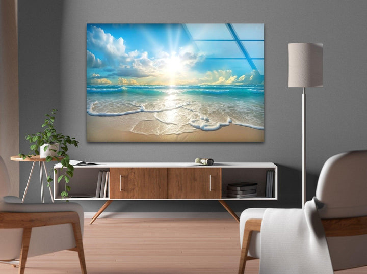 Beautiful Sunset & Ocean Glass Wall Art Glass Printing Wall Art, Print photos on glass
