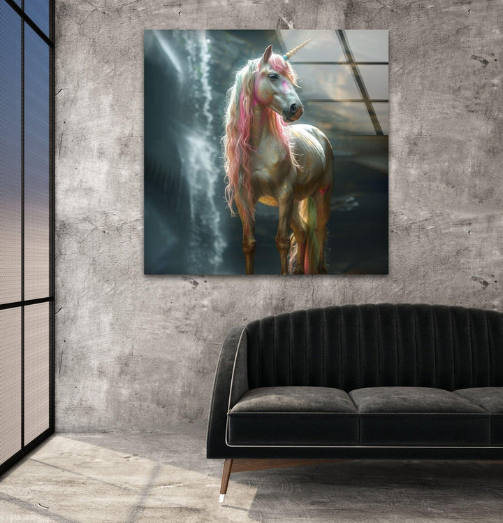 Beautiful Unicorn Glass Wall Art, large glass photo prints, glass wall photos