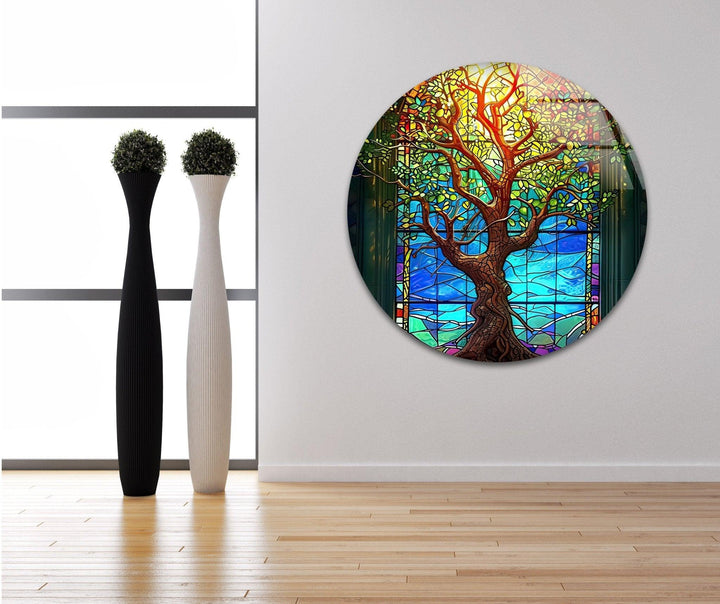 Beautiful Yellow Life of Tree Glass Wall Art custom glass photo prints, large glass prints
