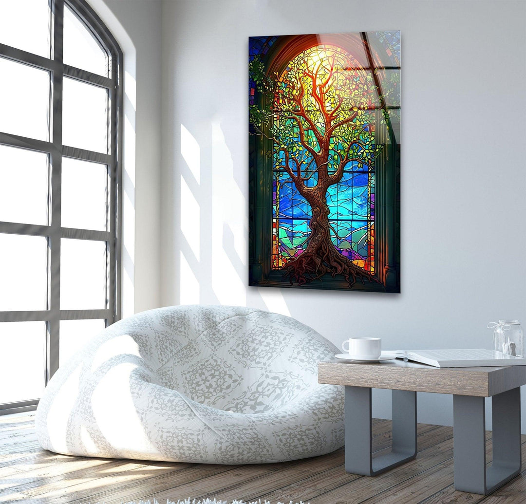 Beautiful Yellow Life of Tree Glass Wall Art large glass photo prints, glass wall photos
