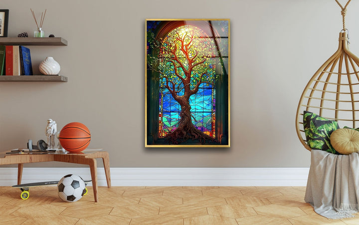 Beautiful Yellow Life of Tree Glass Wall Art photo print on glass, prints on glass wall art
