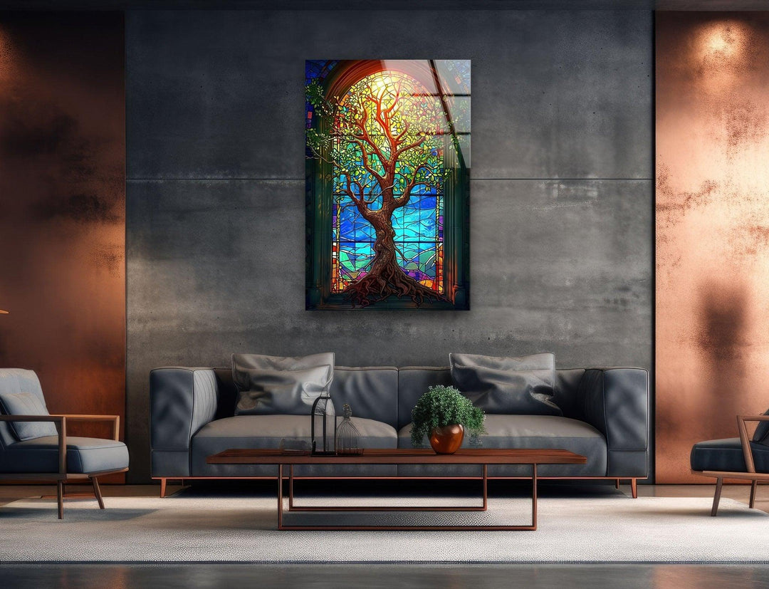 Beautiful Yellow Life of Tree Glass Wall Art glass pictures for Wall, glass prints wall art
