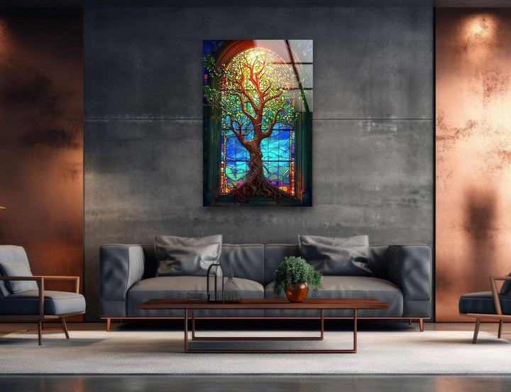 Beautiful Yellow Life of Tree Glass Wall Art glass pictures for Wall, glass prints wall art
