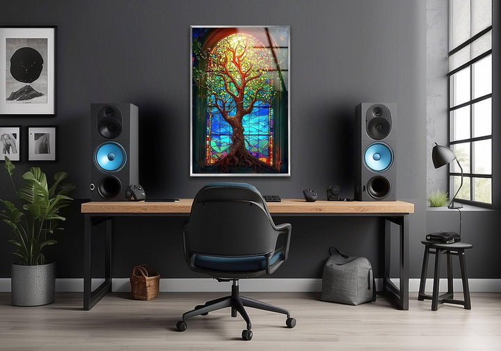Beautiful Yellow Life of Tree Glass Wall Art glass image printing, glass prints from photos
