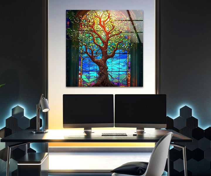 Beautiful Yellow Life of Tree Glass Wall Art glass photo prints, glass picture prints
