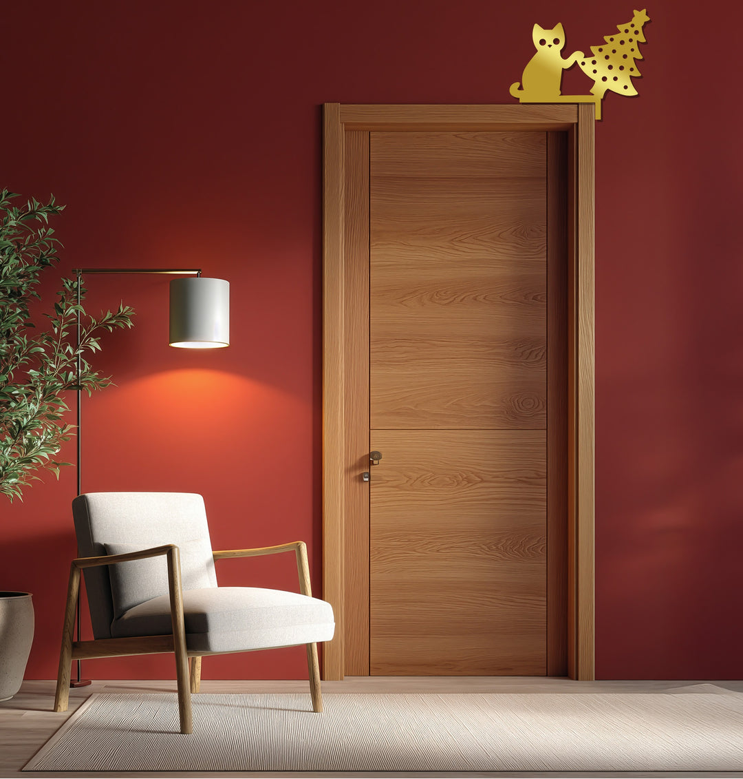 Black cat metal wall hanging with Christmas tree design