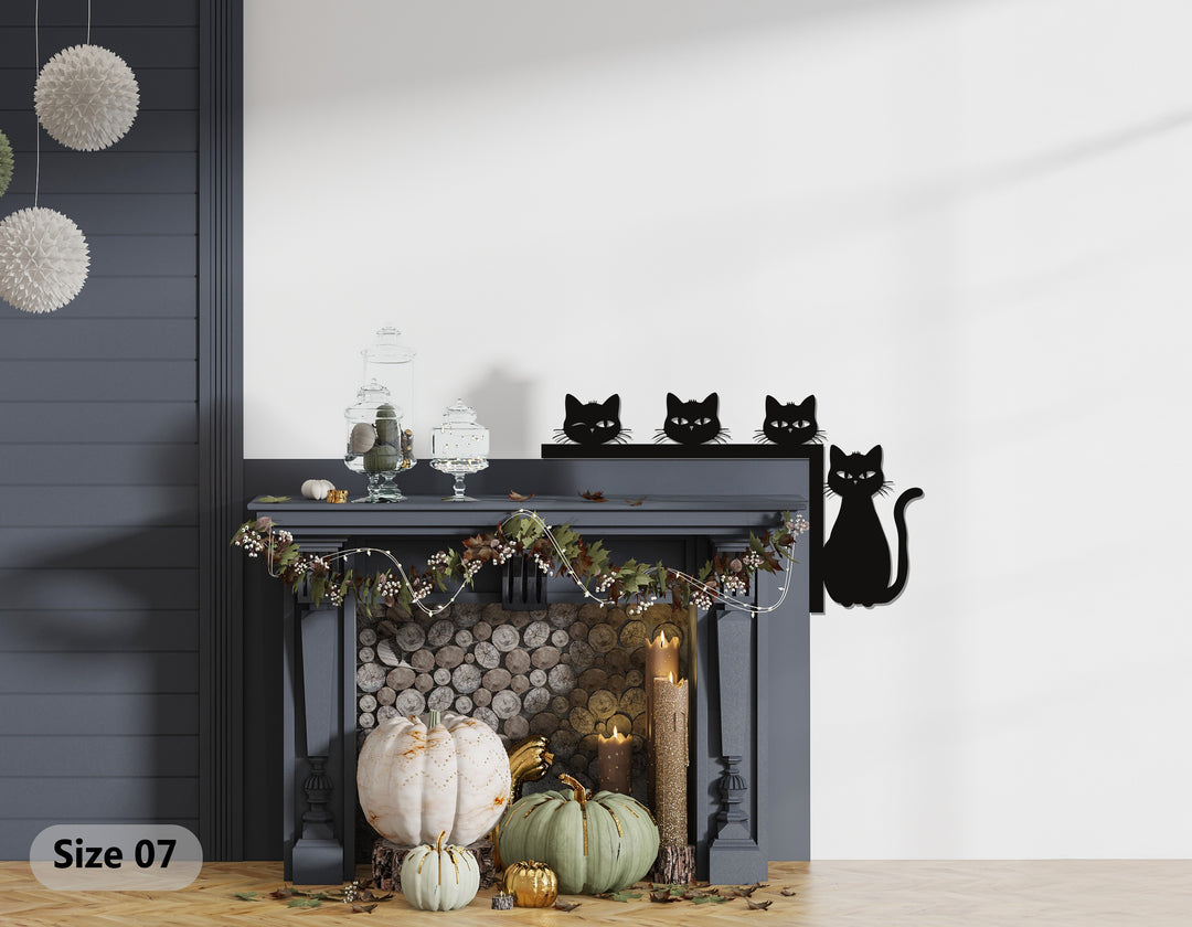 Cat wall décor metal art featuring four sleek silhouettes