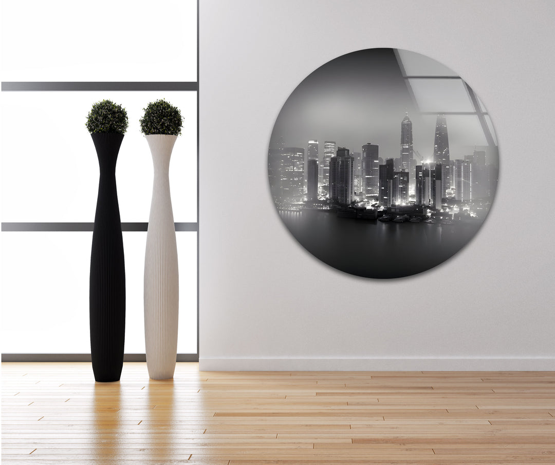 Striking black and white wall art featuring a Shanghai cityscape, perfect for enhancing any modern space.