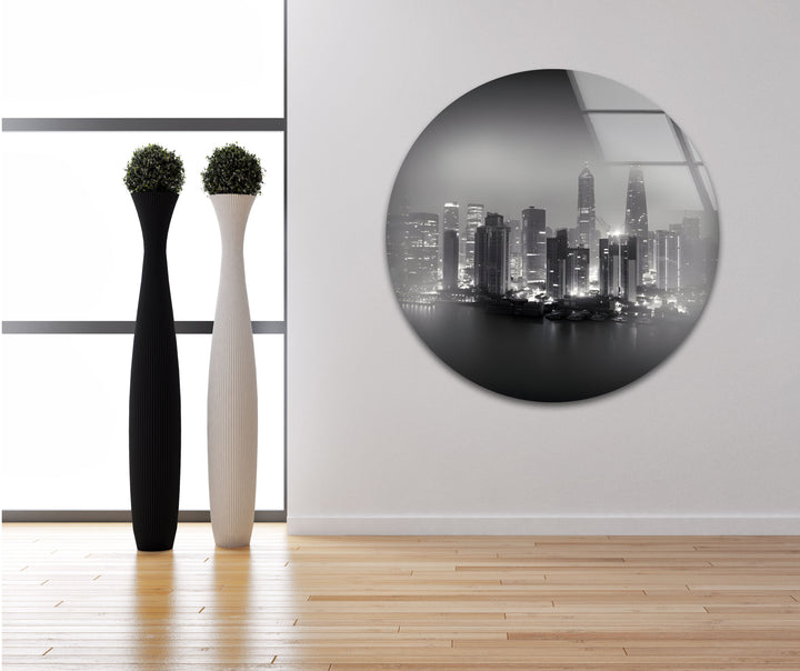 Striking black and white wall art featuring a Shanghai cityscape, perfect for enhancing any modern space.