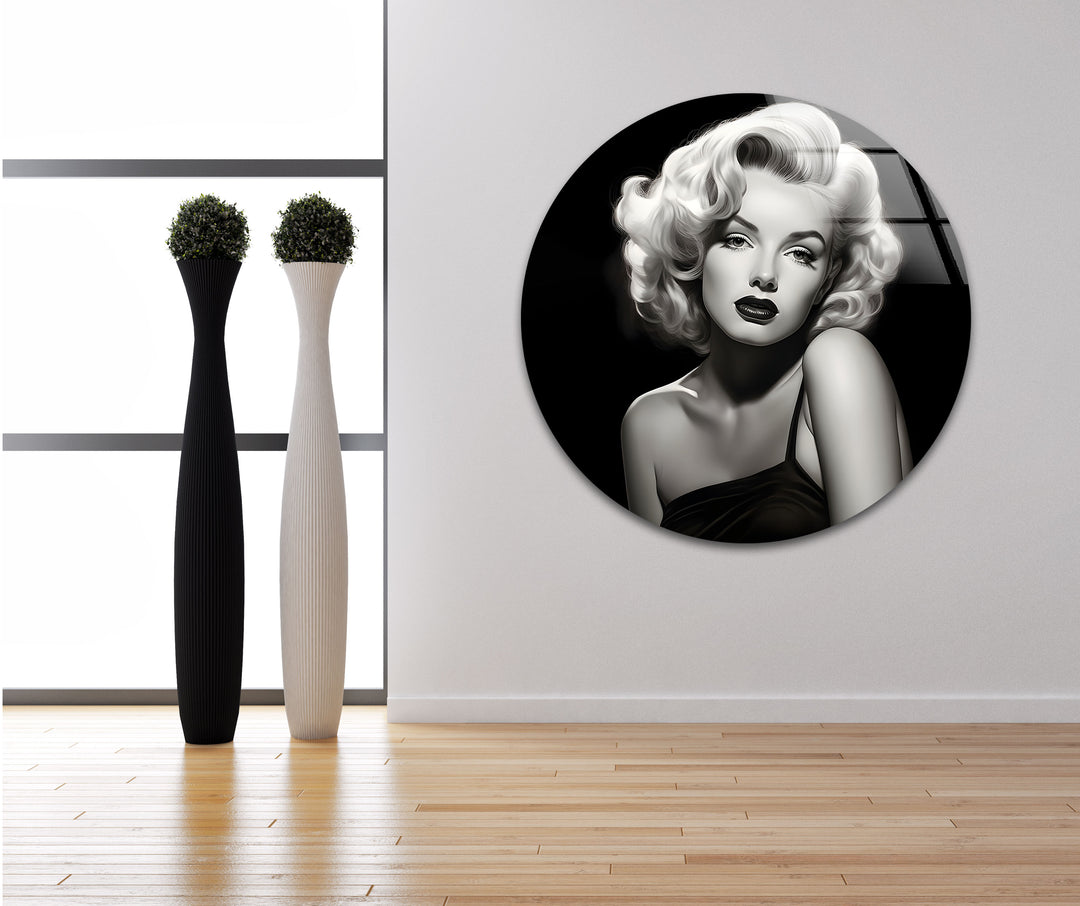 Marilyn Monroe Schwarz-Weiß-Wandkunst aus Glas
