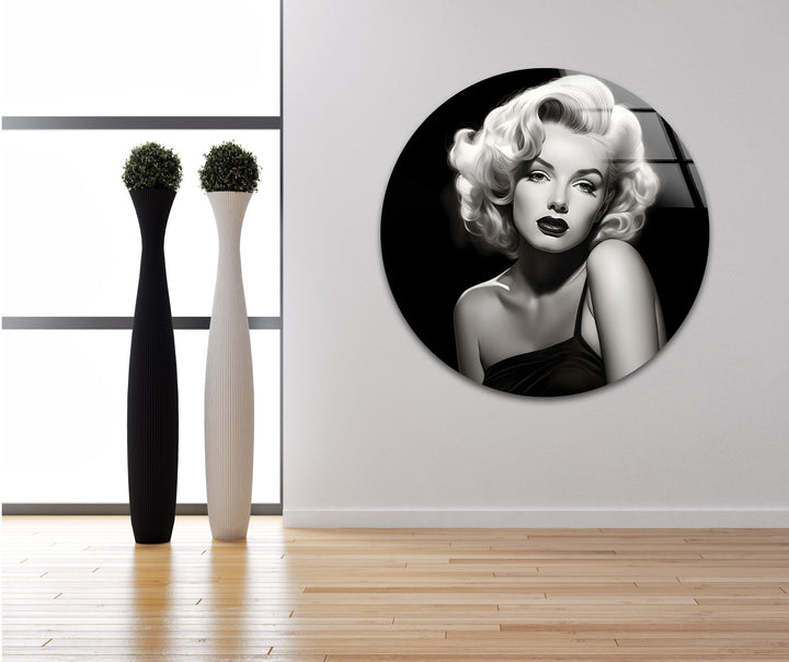 Marilyn Monroe Schwarz-Weiß-Wandkunst aus Glas