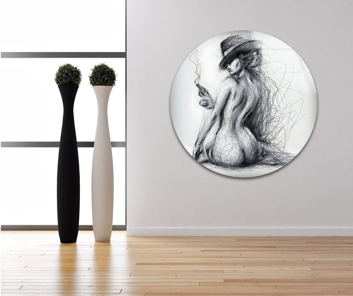 Bleistiftzeichnung Erotische Frau Glas Wandkunst