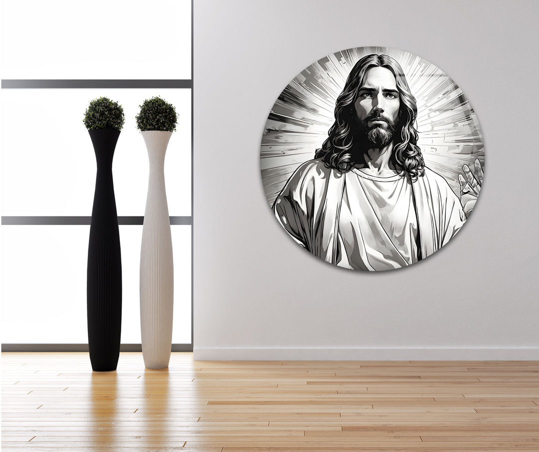Jesus Christus Schwarz-Weiß-Wandkunst aus Glas