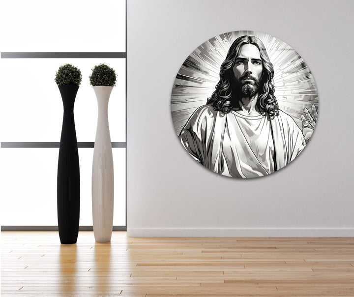 Jesus Christus Schwarz-Weiß-Wandkunst aus Glas