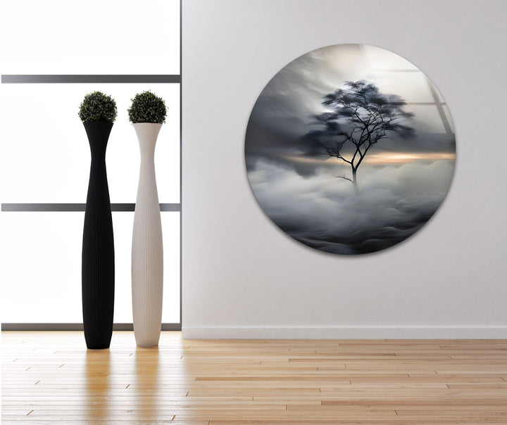 Lonely Tree Schwarz-Weiß-Wandkunst aus Glas