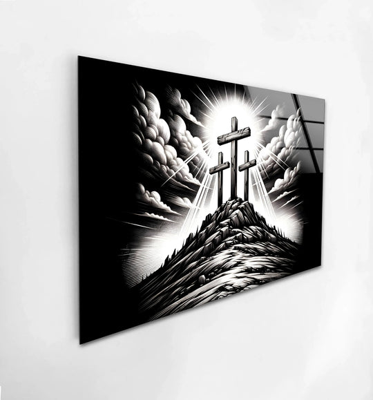 Religion canvas wall art black and white featuring triumphant crosses with faith art print and religious artwork