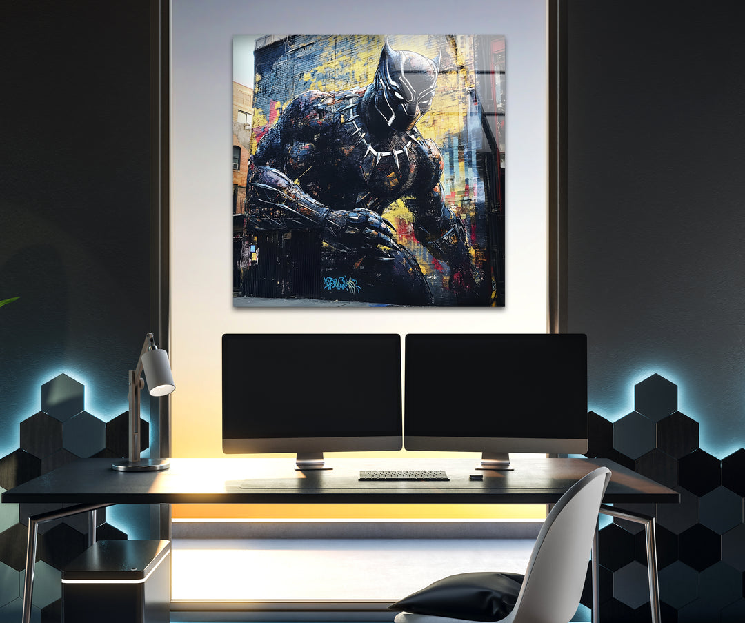 Black Panther Graffiti Glass Wall Art glass image printing, glass prints from photos