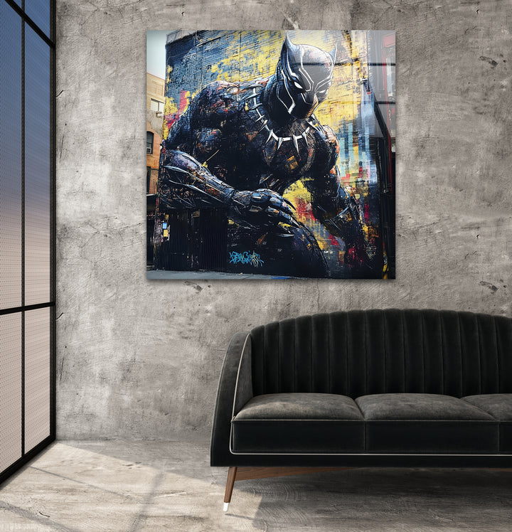 Black Panther Graffiti Glass Wall Art custom glass pictures, glass art prints