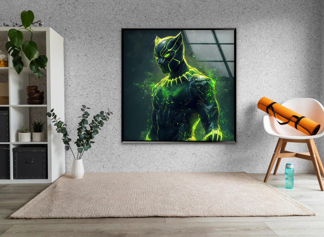Green Fiery Black Panther Glass Wall Art glass image printing, glass prints from photos