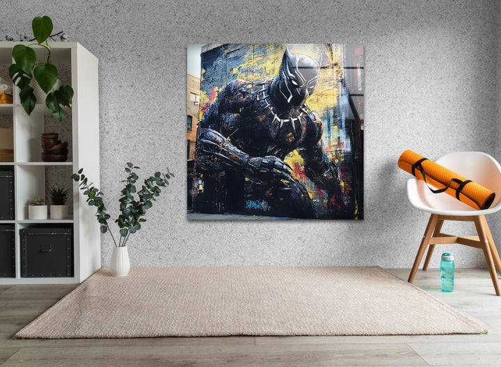 Black Panther Graffiti Glass Wall Art glass pictures for Wall, glass prints wall art